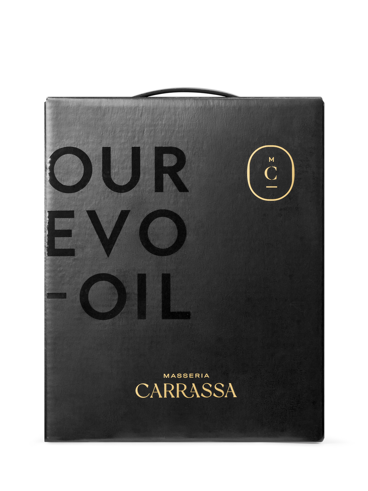 Masseria Carrassa "Our EVO Oil" black bag-in-box, front view